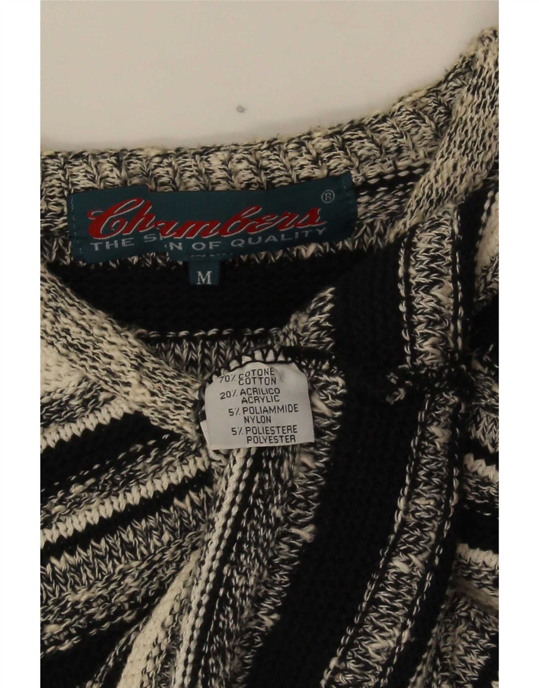 Chambers Herren-Pullover mit V-Ausschnitt, mittelschwarz, gestreift, Baumwolle