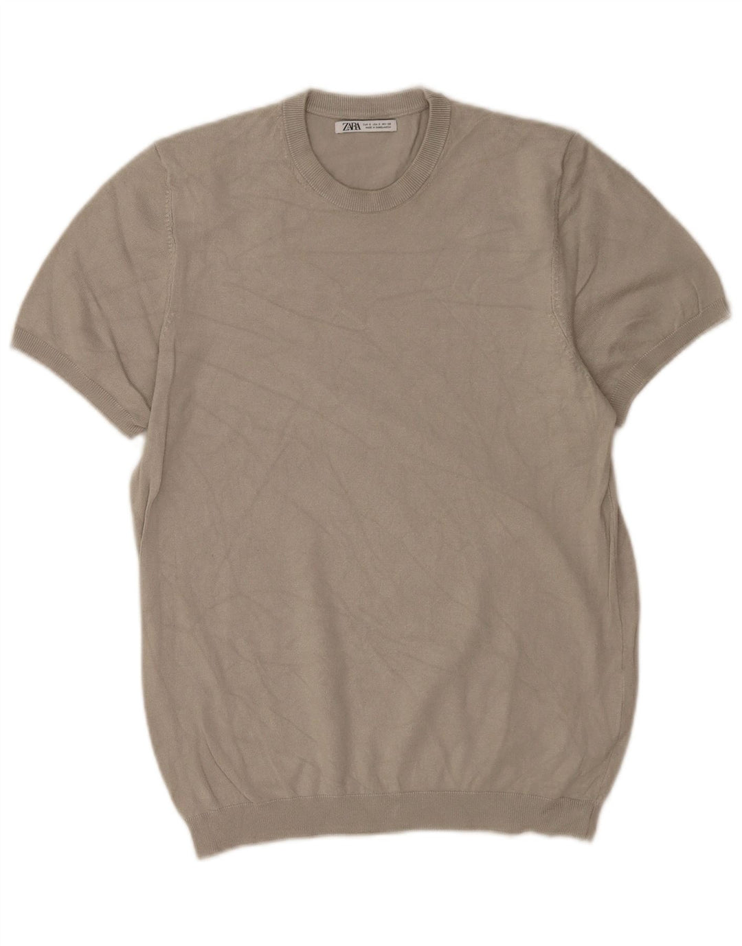 Zara Herren Kurzarm-Pullover mit Rundhalsausschnitt, Größe S, graue Viskose