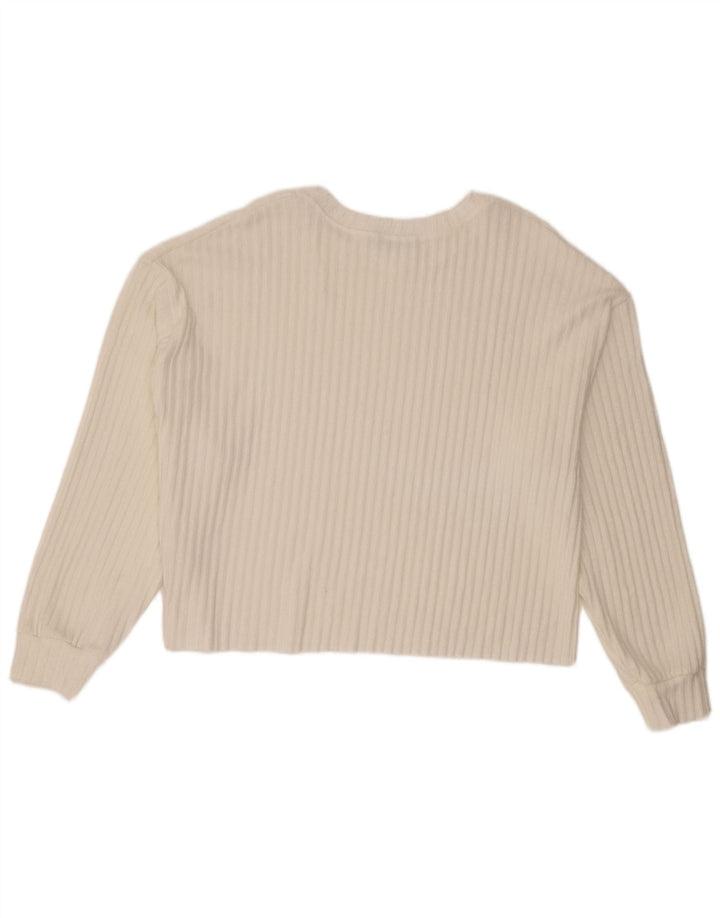Zara Damen Crop-Pullover mit U-Boot-Ausschnitt, UK 14, Mittelweiß, Polyester