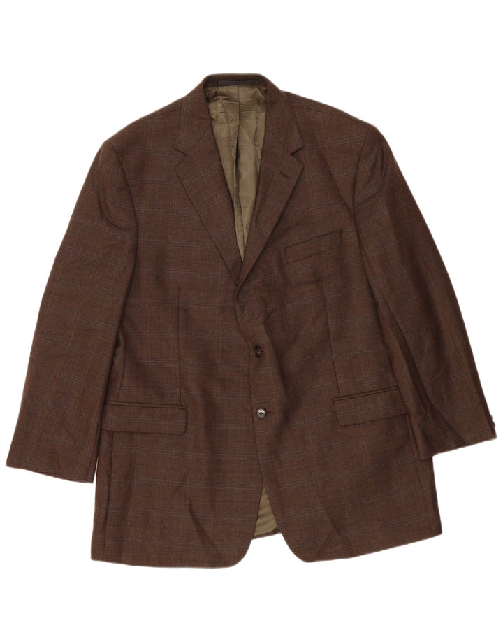 Marks & Spencer Herren-Blazer, lang, mit 2 Knöpfen, UK 46, XL, Khaki, kariert, Wolle