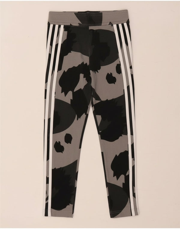 Adidas Mädchen-Leggings, 9–10 Jahre, graue Camouflage-Baumwolle