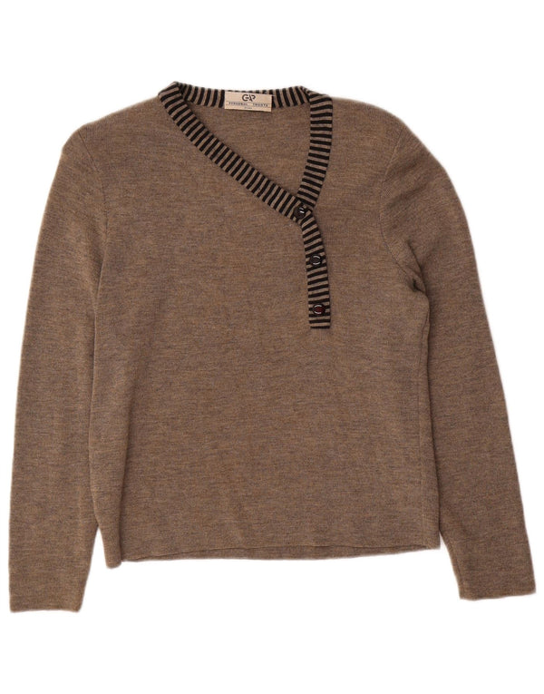 Vintage Womens V-Neck Jumper Sweater UK 8 Small Grey Striped