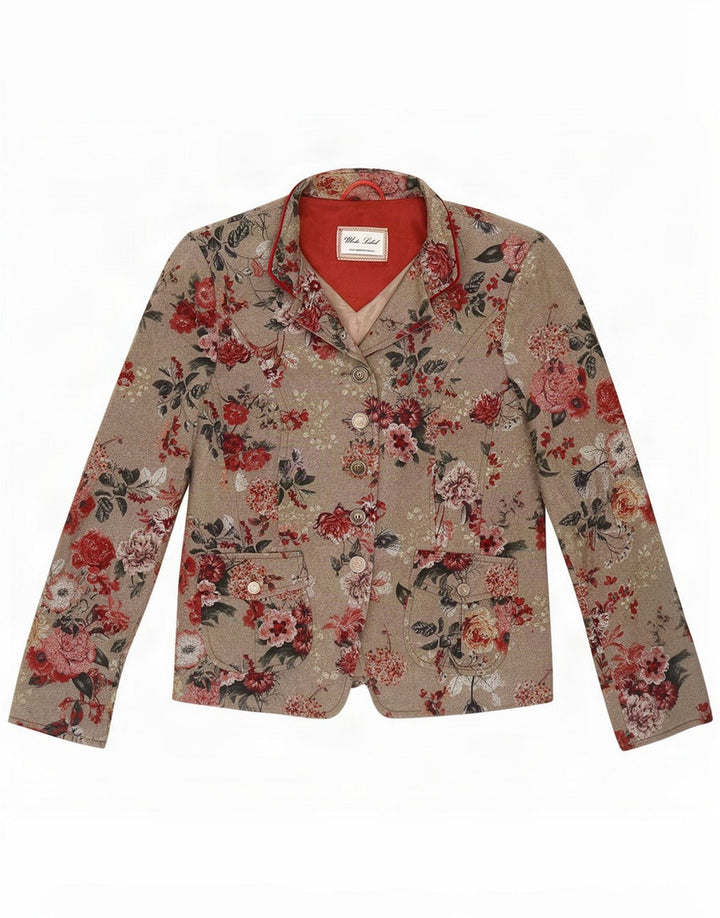 White Label Damen-Blazerjacke mit 5 Knöpfen, UK 14, Mittelgraue Baumwolle mit Blumenmuster