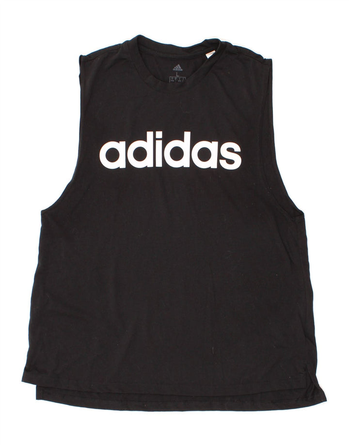 ADIDAS Womens Graphic Vest Top UK 14 Large Black Vintage Adidas and Second-Hand Adidas from Messina Hembry 