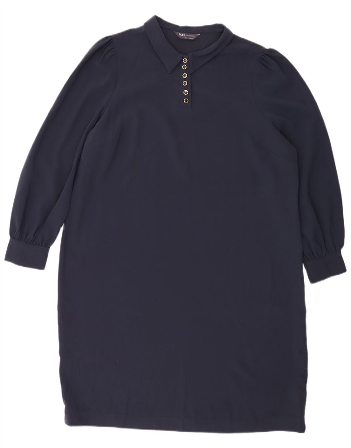 Marks & Spencer Damen Langarm-Etuikleid UK 18 XL Marineblau Polyester