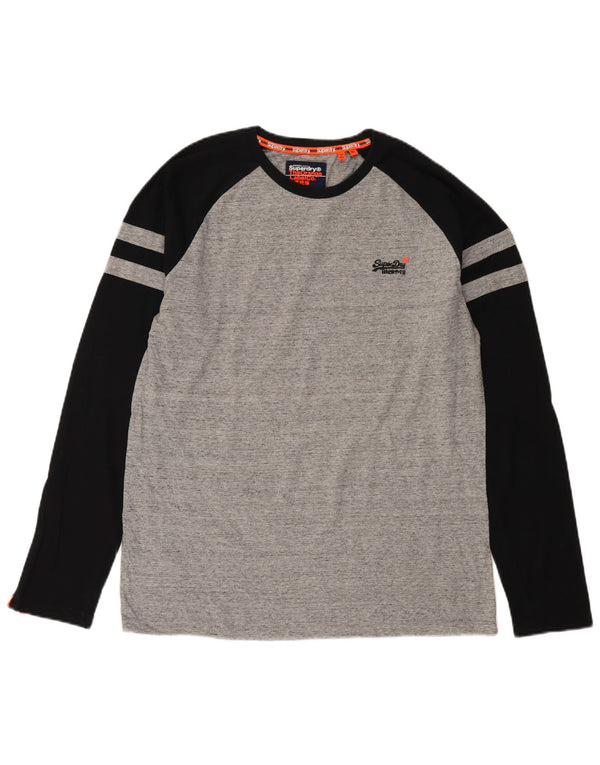 Superdry Herren-Oberteil mit langen Ärmeln, XL, Grau, Farbblock