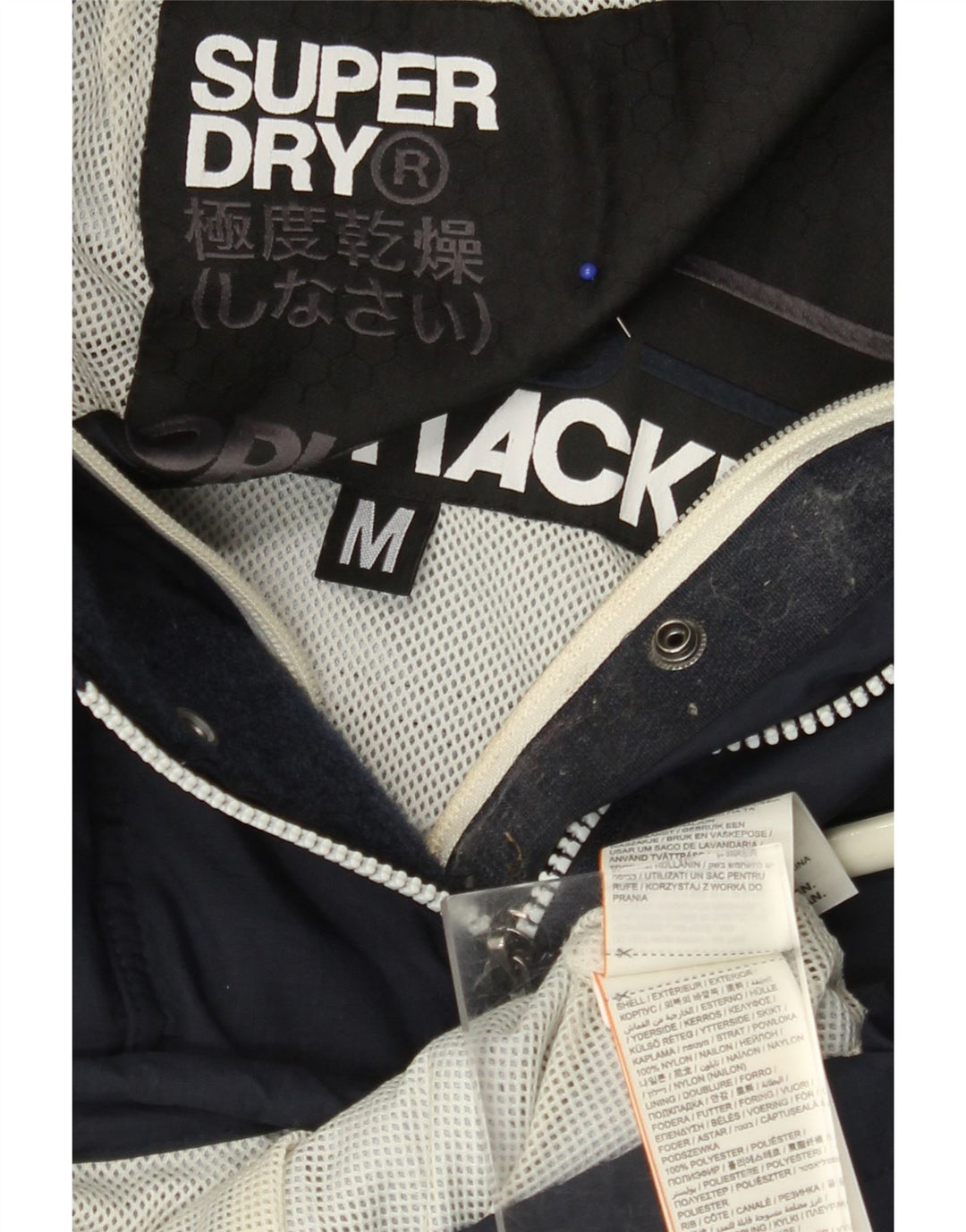 SUPERDRY Herren-Windbreakerjacke mit Grafik, UK 38, mittelmarineblaues Nylon