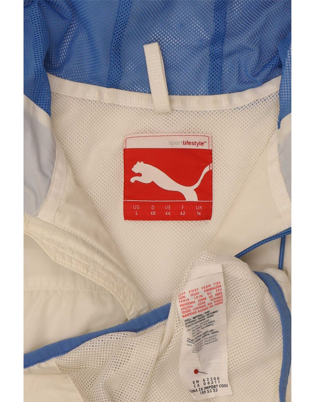 Puma Damen-Regenjacke mit Kapuze, UK 14, großes weißes Nylon