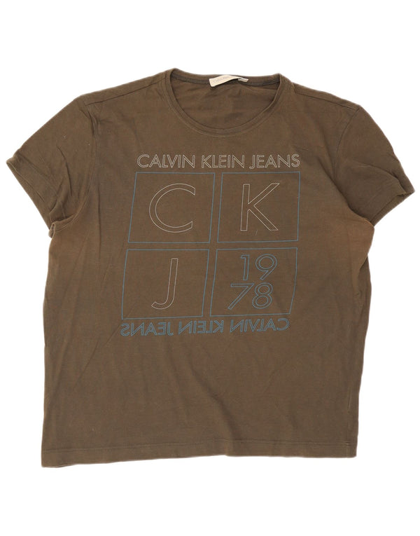 Calvin Klein Herren Grafik T-Shirt Top 2XL Khaki