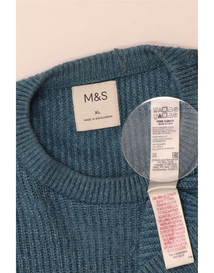 Marks & Spencer Herren-Pullover mit Rundhalsausschnitt, XL, Blau, Polyamid