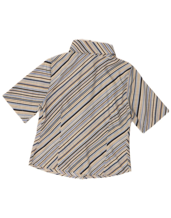 Vintage Womens Short Sleeve Shirt UK 14 Medium Blue Striped Polyester