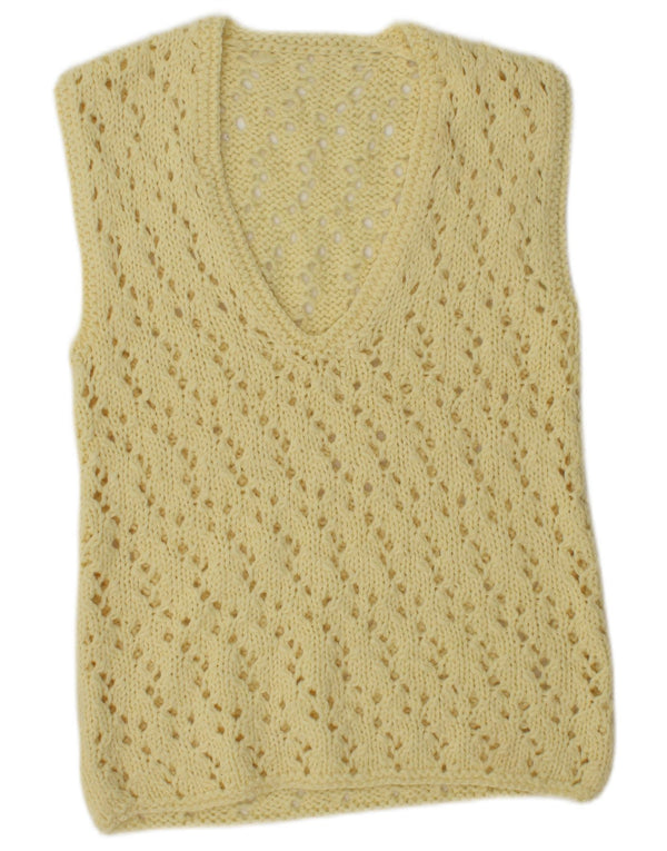 Vintage Damen Weste Tank Top UK 12 Mittelgelb