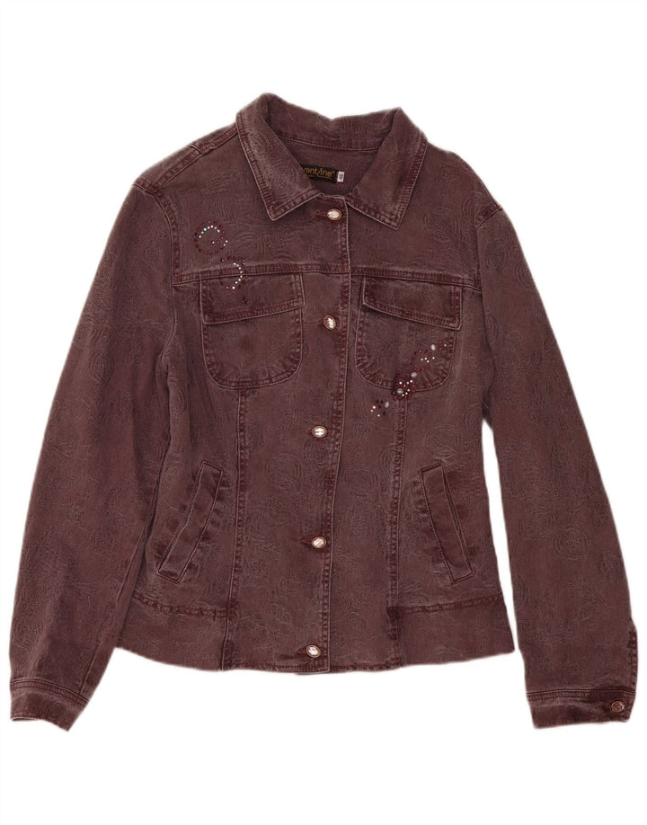 Vintage Damen Jeansjacke IT 46 Große kastanienbraune geblümte Baumwolle