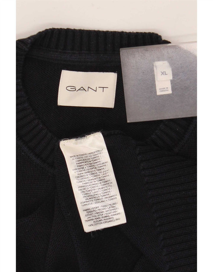 Gant Herren-Pullover mit Rundhalsausschnitt, XL, marineblaue Baumwolle