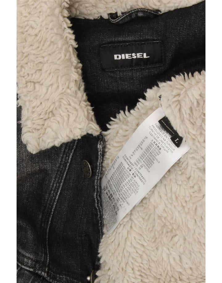 DIESEL Herren Denim Sherpa Jacke UK 40 Große graue Baumwolle