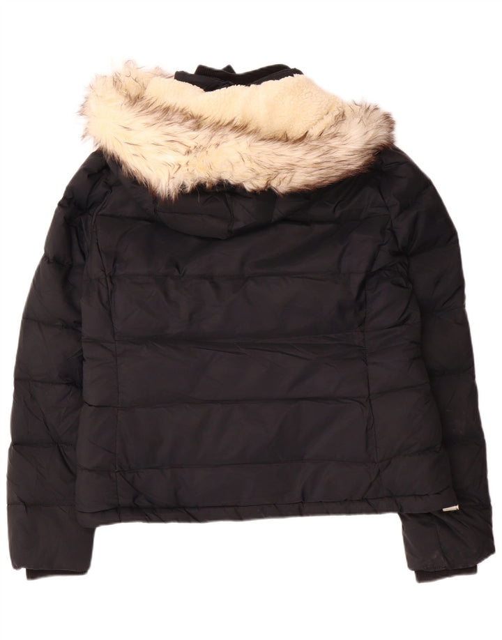 JACK WILLS Wattierte Damenjacke mit Kapuze, UK 14, großes schwarzes Nylon