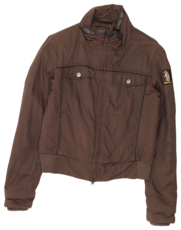 Refrigue Damen Crop Bomberjacke UK 12 Mittelbraune Baumwolle