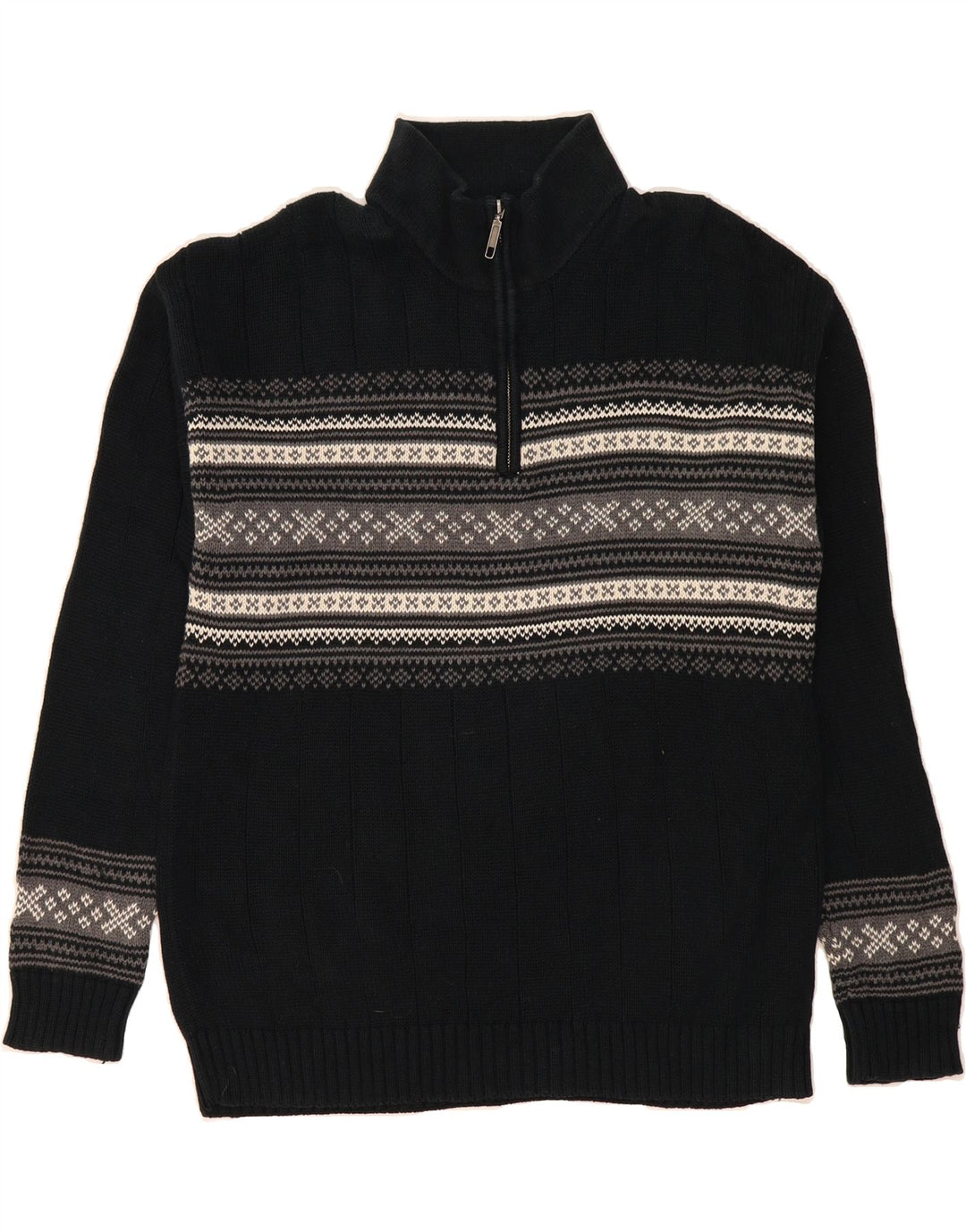 DOCKERS Mens Zip Neck Jumper Sweater Large Black Fair Isle Cotton Vintage Dockers and Second-Hand Dockers from Messina Hembry 