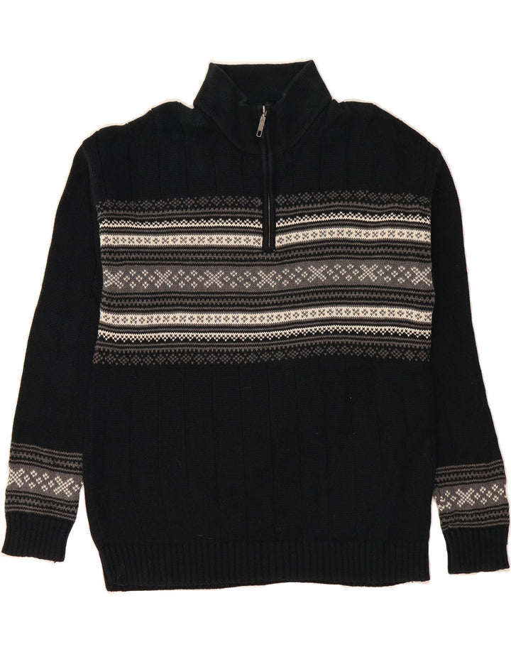 DOCKERS Mens Zip Neck Jumper Sweater Large Black Fair Isle Cotton Vintage Dockers and Second-Hand Dockers from Messina Hembry 