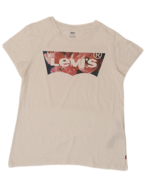 Levi's Damen-T-Shirt mit Grafik, UK 12, mittelweiße Baumwolle