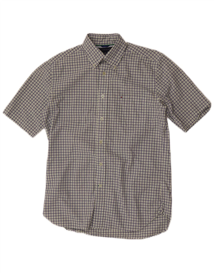 Tommy Hilfiger Herren-Kurzarmhemd, klein, blau kariert, Baumwolle
