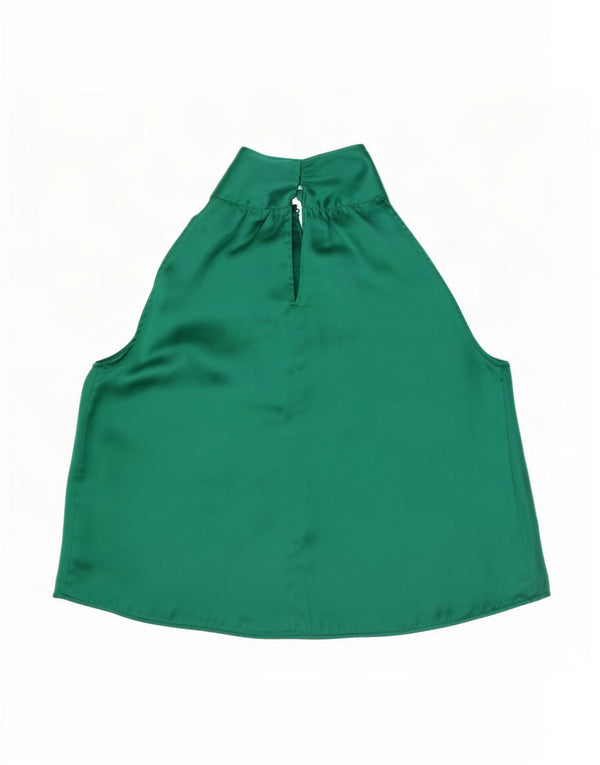 Zara Damen Ärmelloses Crop-Blusenoberteil UK 14 Mittelgrünes Polyester