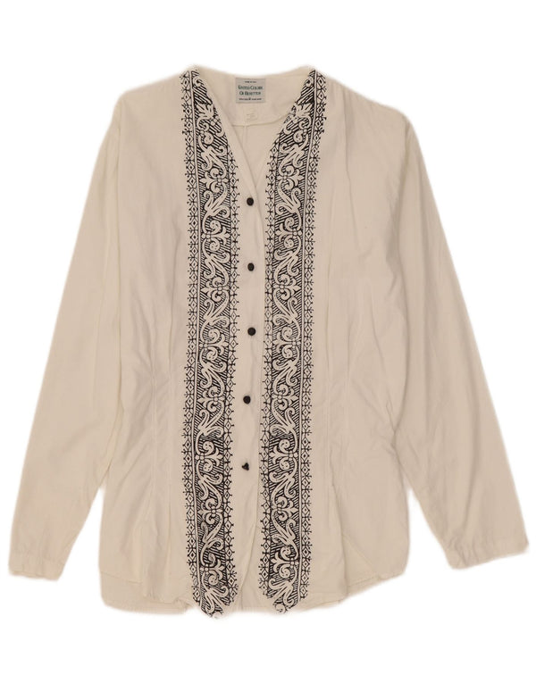 Benetton Damen-Hemdbluse, UK 44, Größe L, weiße Paisley-Baumwolle