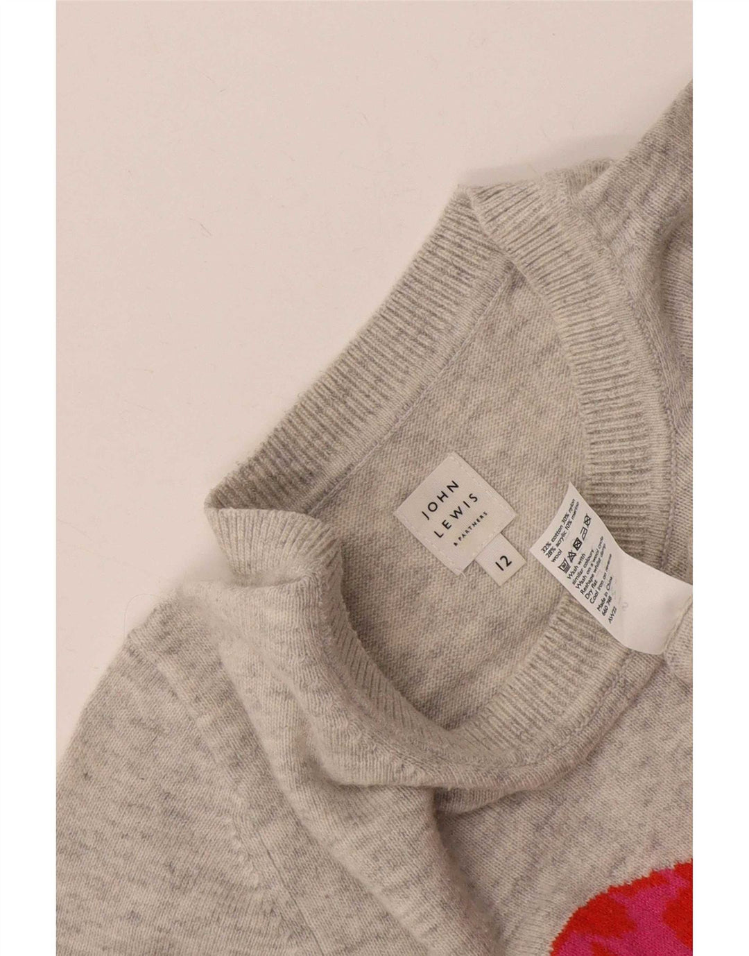 John Lewis Damen Grafik-Sweatshirt-Pullover UK 12 Mittelgraues Baumwollherz