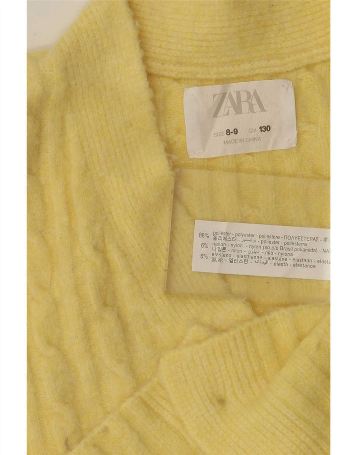Zara Crop Cardigan-Pullover für Mädchen, 8–9 Jahre, gelbes Polyester