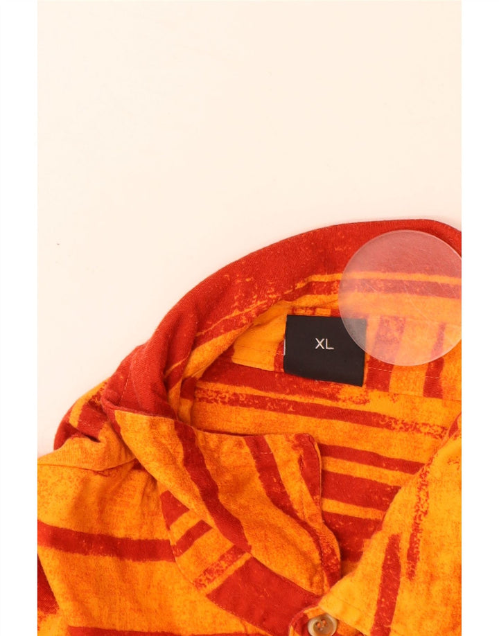 HUGO BOSS Herren Kurzarm-Pulloverhemd XL Orange gestreift aus Baumwolle
