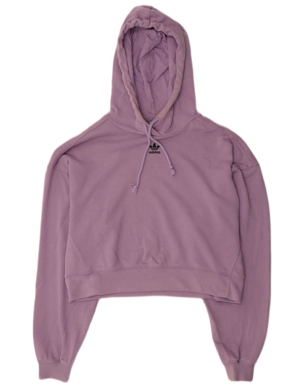 Adidas Damen Crop Oversized Hoodie Pullover UK 8 Small Lila Baumwolle