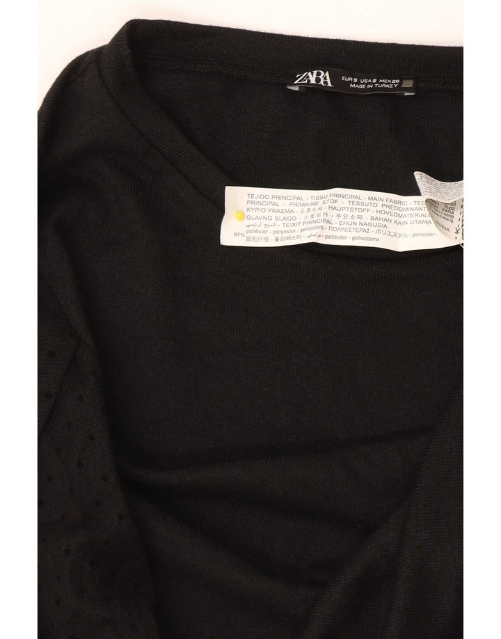 Zara Damen Langarm-Blusenoberteil UK 10 Small Schwarz gepunktetes Polyester
