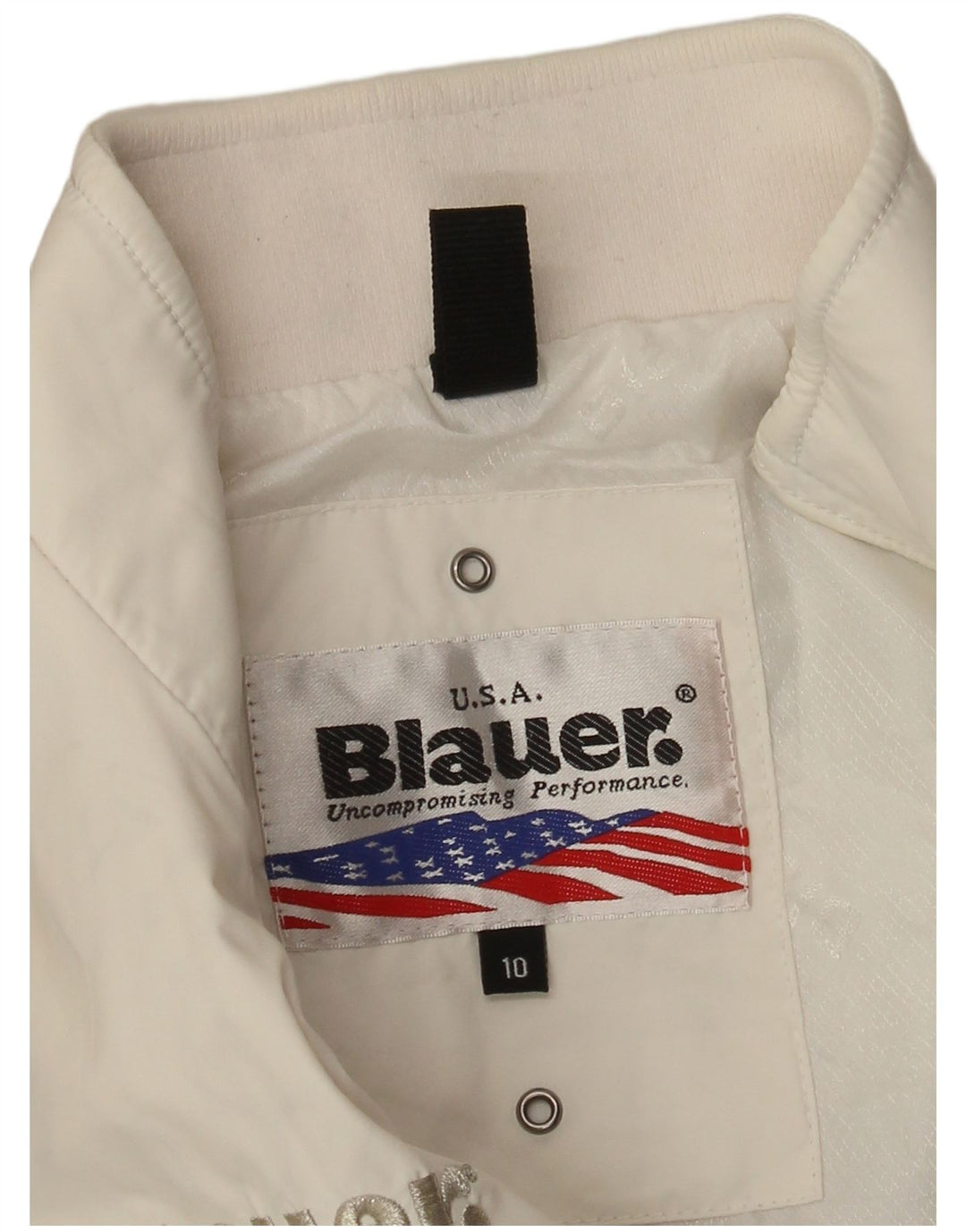 Blauer Mädchen-Bomberjacke mit Grafik, 9–10 Jahre, weiß, klassisch