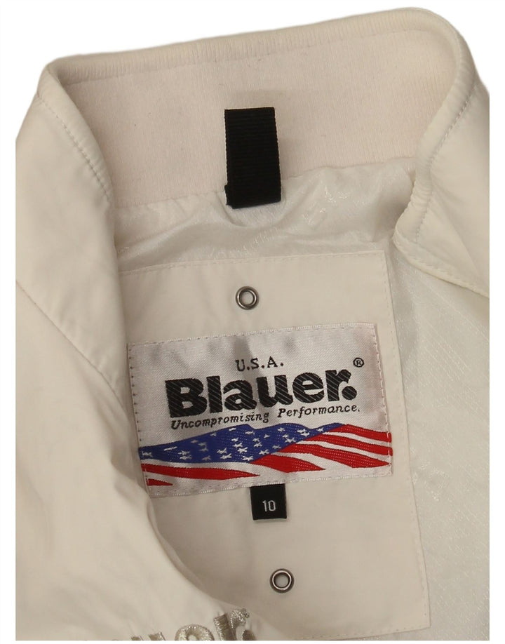 Blauer Mädchen-Bomberjacke mit Grafik, 9–10 Jahre, weiß, klassisch