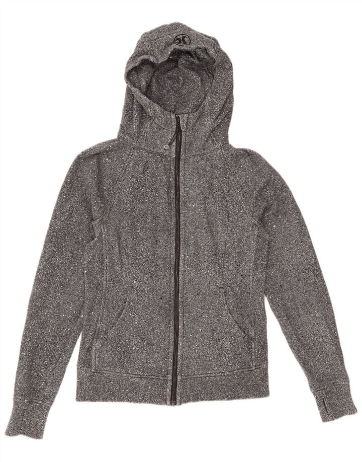 LULULEMON Damen-Kapuzenpullover mit Reißverschluss, US 6, mittelgrau gefleckte Baumwolle