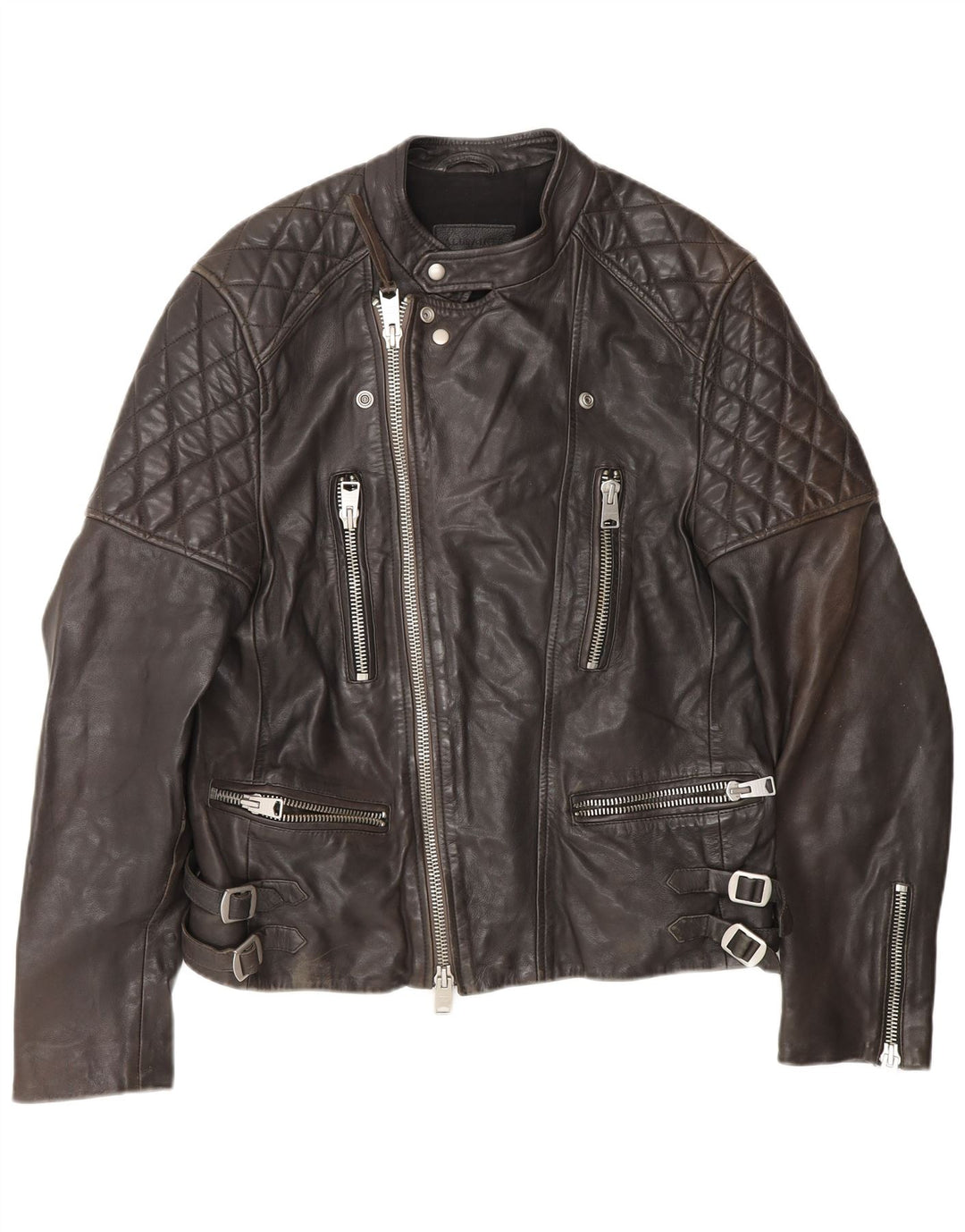 All Saints Herren-Leder-Bikerjacke, UK 40, großes schwarzes Leder
