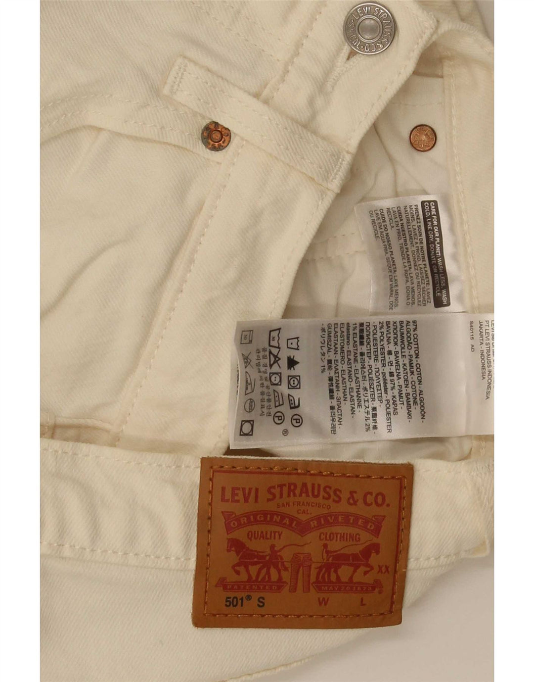 Levi's Damen 501 Straight Jeans W25 L28 Off White Cotton