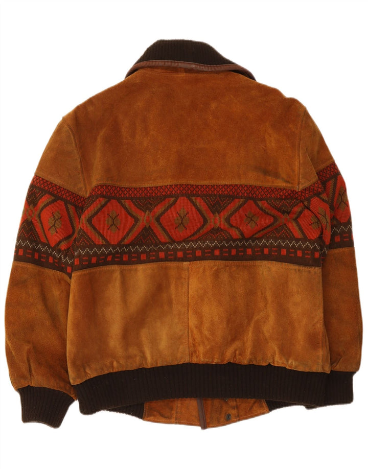 Vintage Herren Wildleder Bomberjacke UK 40 Große beige geometrische Viskose