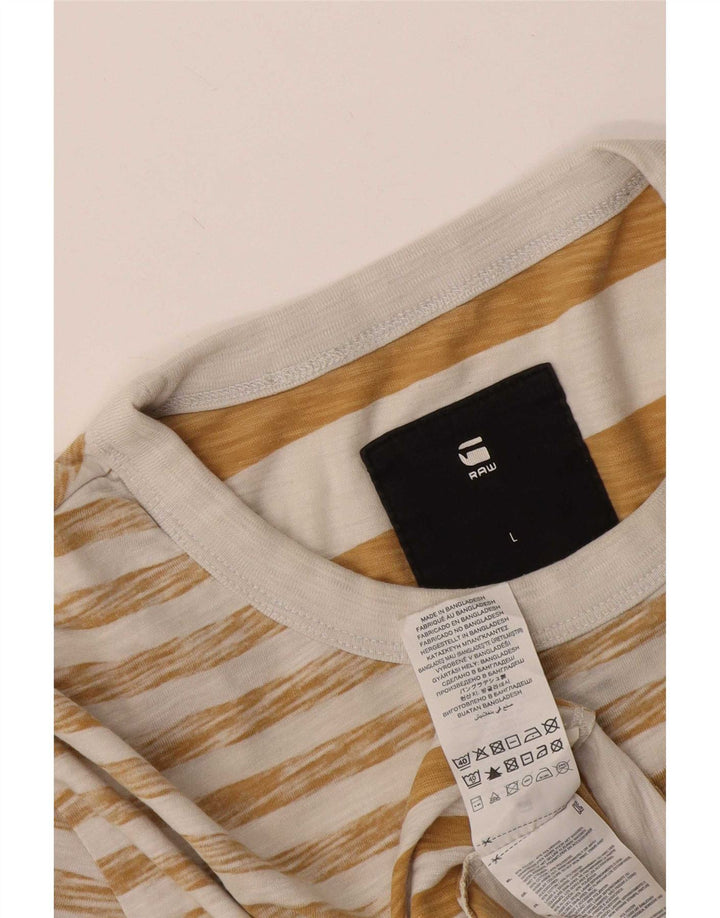 G-Star Herren T-Shirt Top Large Beige Gestreifte Baumwolle