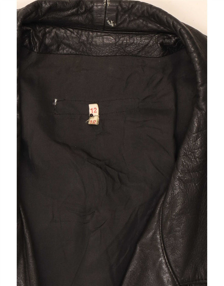 Vintage Damen Übergroßer Ledermantel UK 12 Medium Schwarz