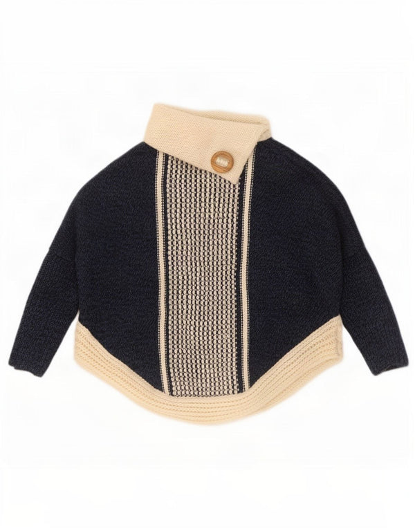 Vintage Damen Rollkragenpullover Pullover UK 14 Medium Navy Blue Colourblock
