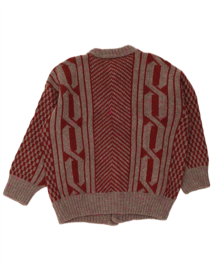 Vintage Herren Cardigan Pullover Medium Burgund Geometrisch