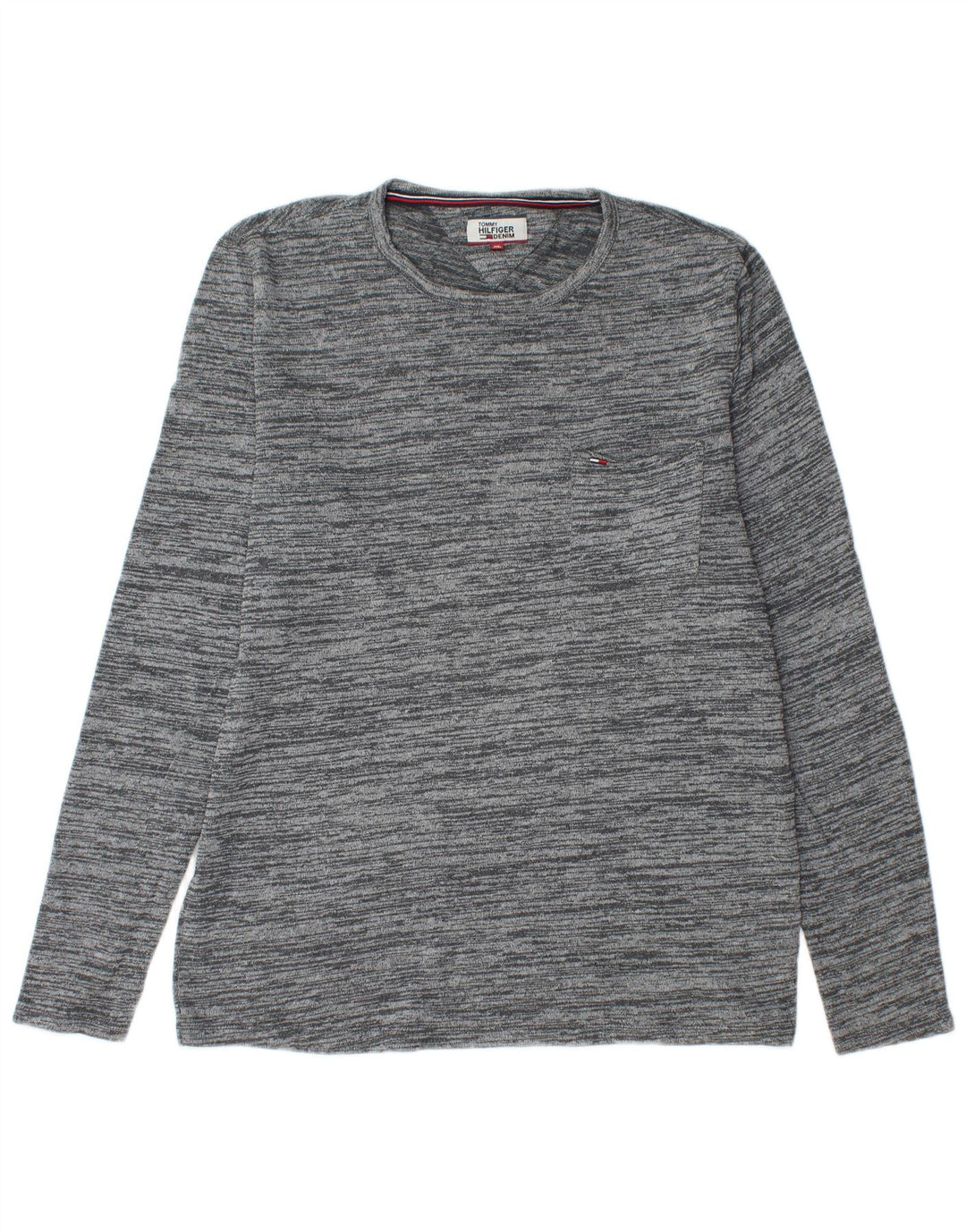 Tommy Hilfiger Herren-Pullover mit Rundhalsausschnitt, XL, grau gefleckte Baumwolle