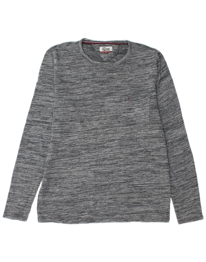 Tommy Hilfiger Herren-Pullover mit Rundhalsausschnitt, XL, grau gefleckte Baumwolle
