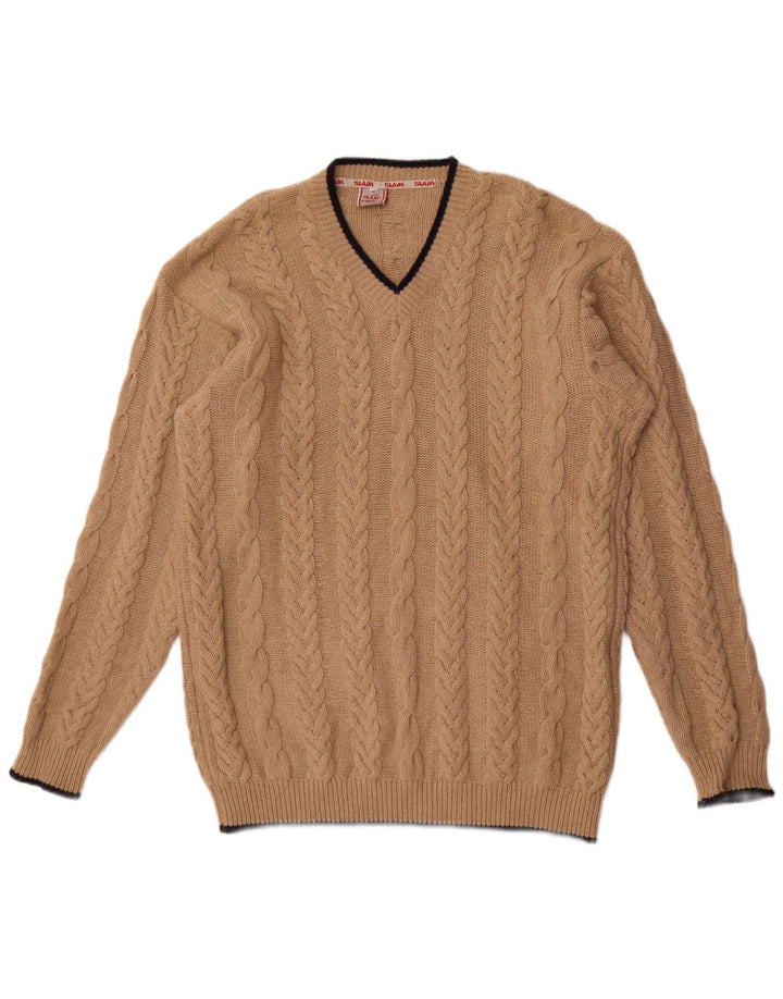 Slam Herren-Pullover mit V-Ausschnitt, XL, beige Wolle
