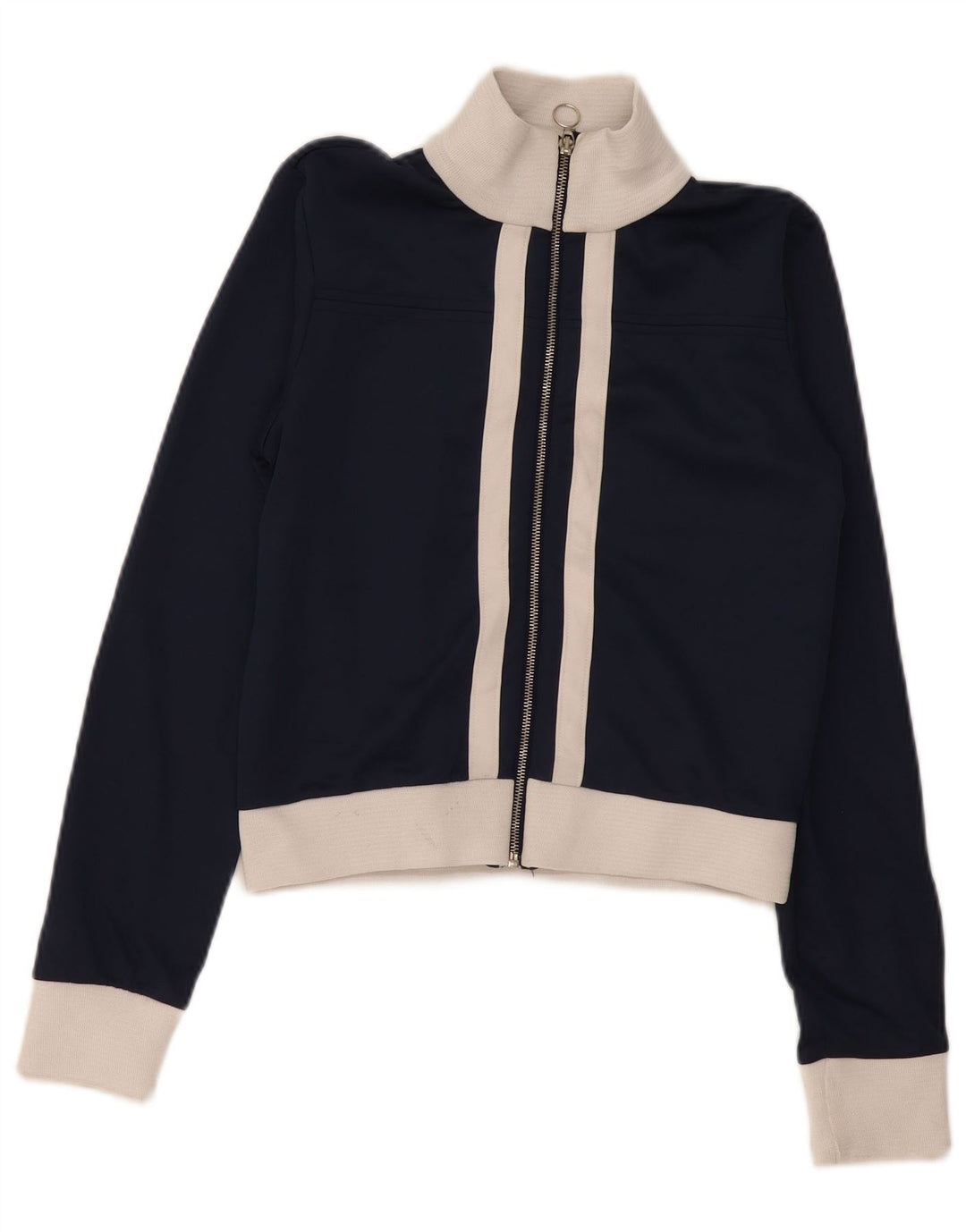 Zara Damen Crop Trainingsanzug Top Jacke UK 14 Mittel Marineblau Farbblock