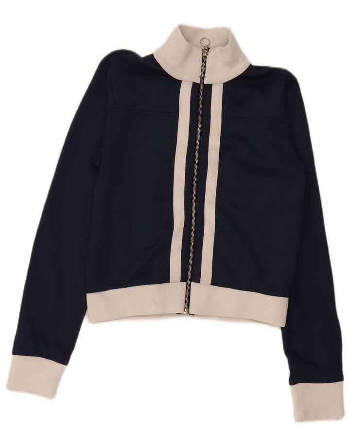 Zara Damen Crop Trainingsanzug Top Jacke UK 14 Mittel Marineblau Farbblock