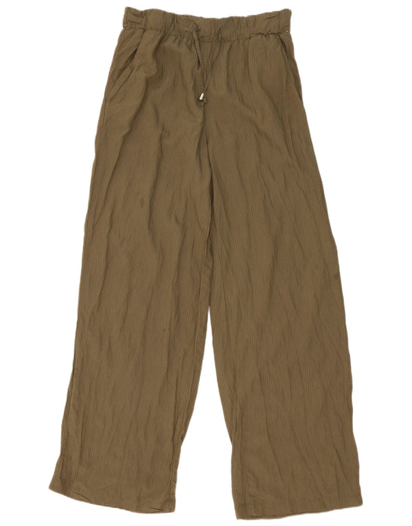 Zara Damen-Chinohose mit hoher Taille, mittelgroß, W30, L32, Khaki, Nadelstreifen