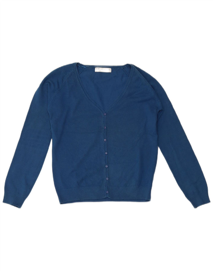 Zara Damen-Cardigan-Pullover UK 12 Mittelblaue Baumwolle