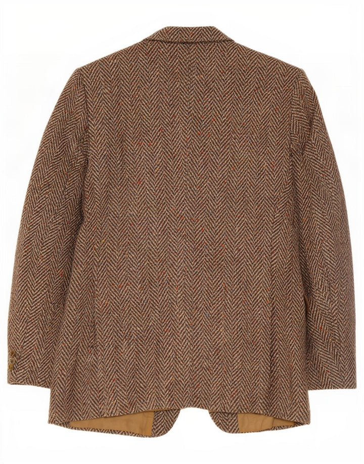 Vintage Herren 2-Knopf-Blazerjacke UK 38 Mittelbraun mit Fischgrätenmuster